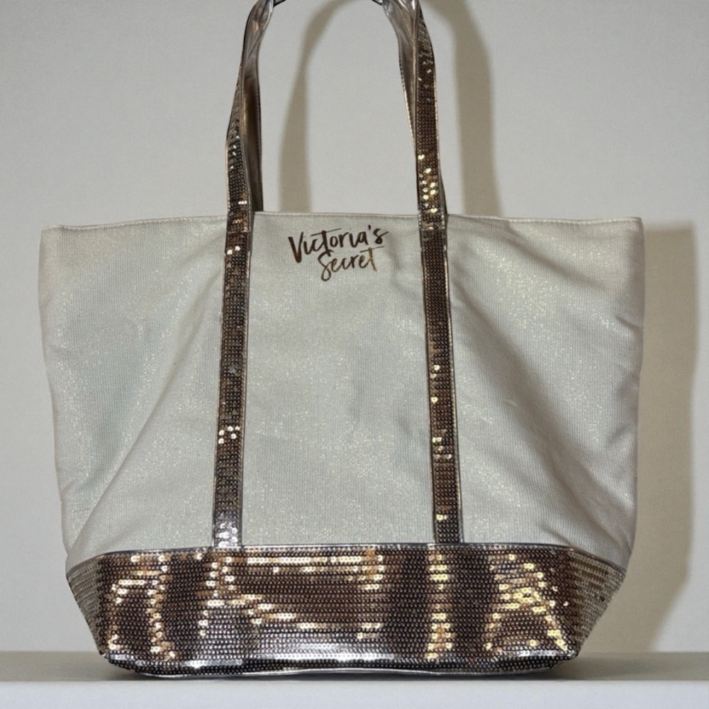 Victoria's Secret Shimmer Glam Sequin Tote Bag White Gold NWOT - Picture 12 of 12
